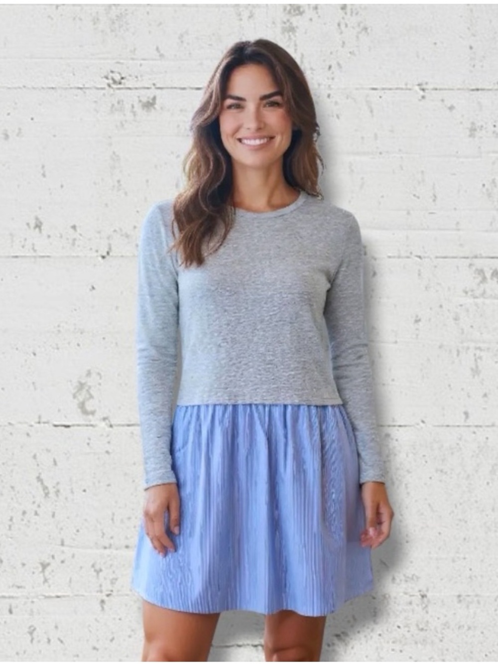 J.Crew Factory Mixed Media Grey Chambray Knit Tunic Dress Casual Cozy Small